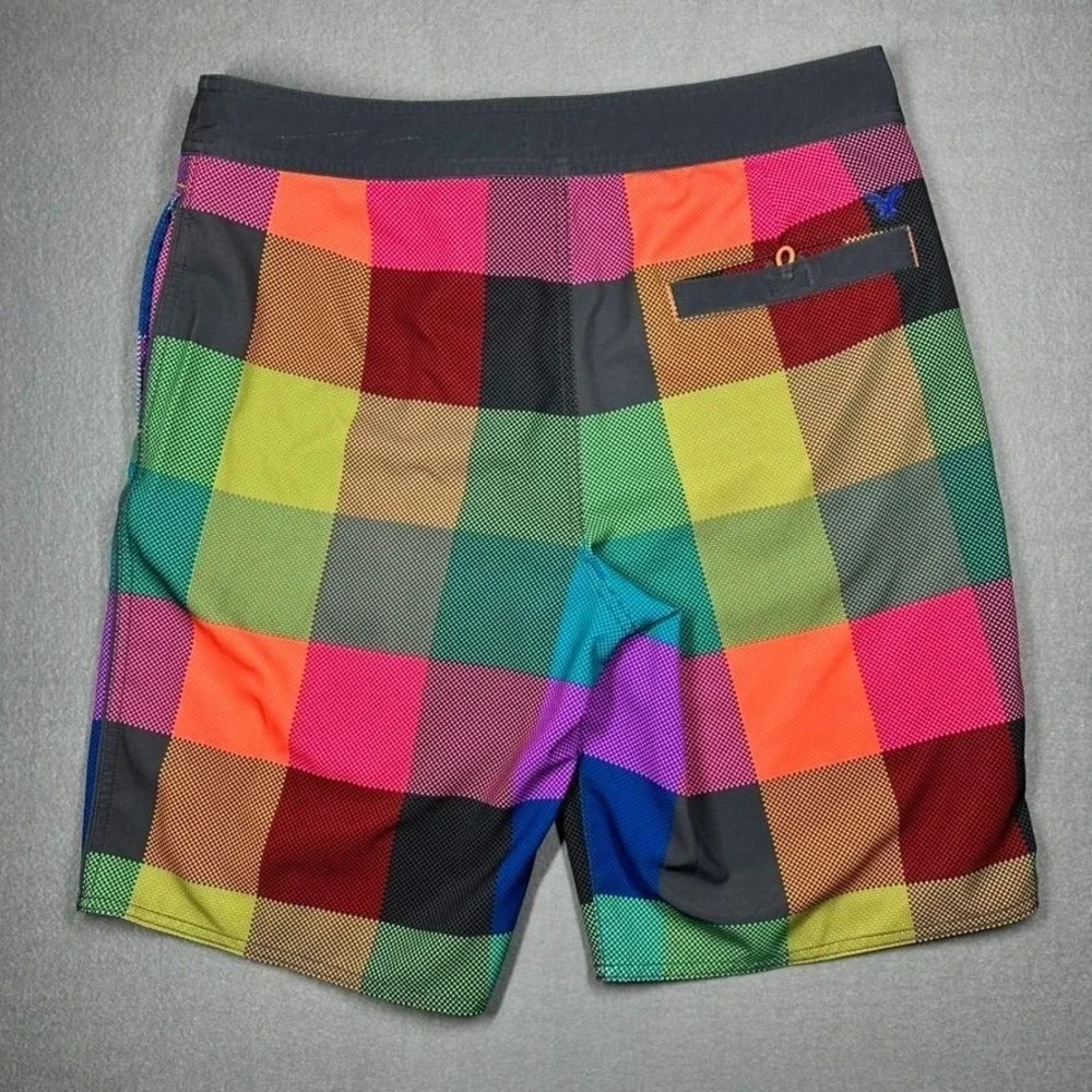 American Eagle Board Shorts Mens Medium Multicolor Plaid Swim Trunks Surf Berach